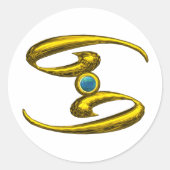 がん金ゴールド〔占星術の〕十二宮図誕生日標識ジュエル ラウンドシール (正面)