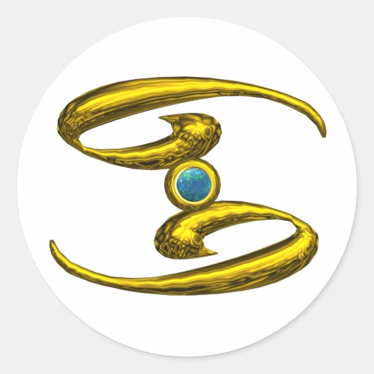 がん金ゴールド〔占星術の〕十二宮図誕生日標識ジュエル ラウンドシール (正面)