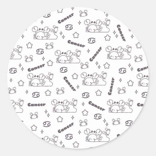 がん〔占星術の〕十二宮図ウィスパーズ – モノクロ魔法パターン ラウンドシール (正面)