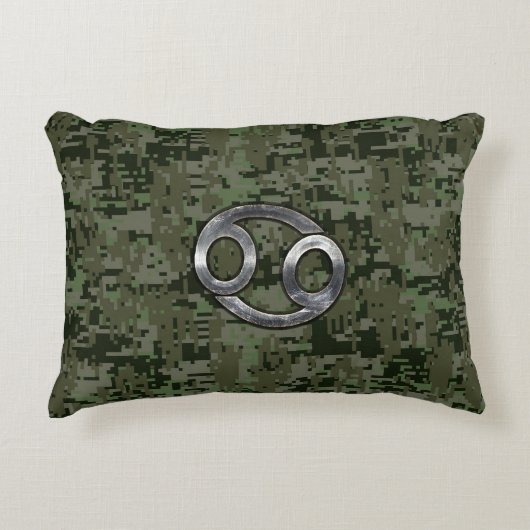 がん〔占星術の〕十二宮図サインオンオリーブグリーンデジタル迷彩柄 アクセントクッション (正面)