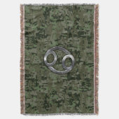 がん〔占星術の〕十二宮図サインオンオリーブグリーンデジタル迷彩柄 スローブランケット (正面縦)