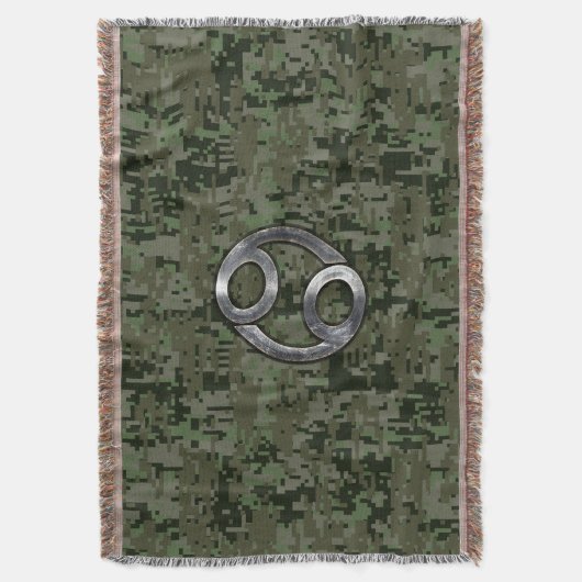 がん〔占星術の〕十二宮図サインオンオリーブグリーンデジタル迷彩柄 スローブランケット (正面縦)