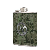 がん〔占星術の〕十二宮図サインオンオリーブグリーンデジタル迷彩柄 フラスク (左)