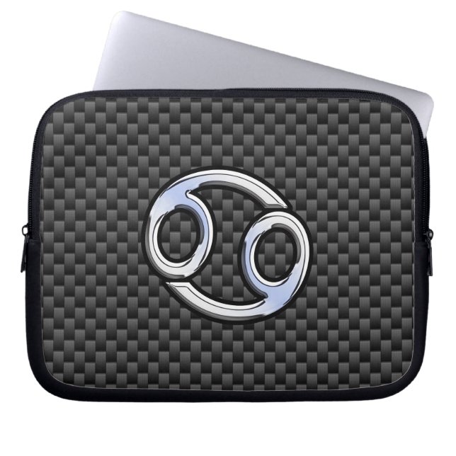 がん〔占星術の〕十二宮図サイン炭炭素繊維プリント ラップトップスリーブ (正面)