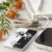 がん〔占星術の〕十二宮図サイン、白黒キーチェーン キーホルダー (正面右)