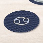 がん〔占星術の〕十二宮図シンボルネイビーブルーカーボンファイバープリント ラウンドペーパーコースター (アングル)