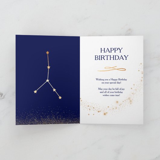 がん〔占星術の〕十二宮図ネービー&金ゴールドモノクロ誕生日カード カード (内部)