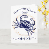 がん〔占星術の〕十二宮図ネービー&金ゴールドモノクロ誕生日カード カード (黄色い花)