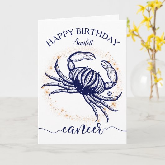 がん〔占星術の〕十二宮図ネービー&金ゴールドモノクロ誕生日カード カード (黄色い花)