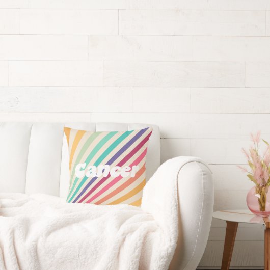 がん〔占星術の〕十二宮図レトロレインボーアストロロジーラウンドピロー クッション (ソファ)