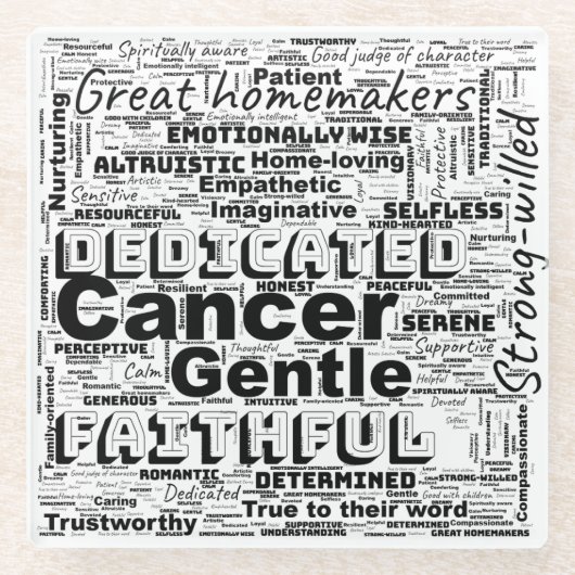 がん〔占星術の〕十二宮図ワードクラウドインスピレーション ガラスコースター (正面)