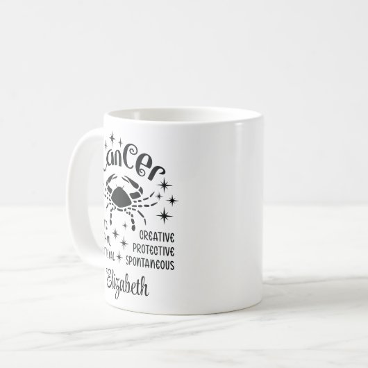 がん〔占星術の〕十二宮図占星術名前をカスタムする コーヒーマグカップ (正面左)
