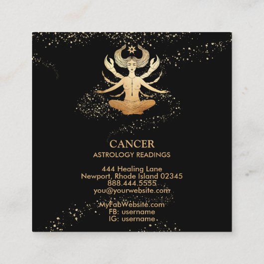 *~*がん〔占星術の〕十二宮図占星読術の金ゴールドと黒 スクエア名刺 (裏面)