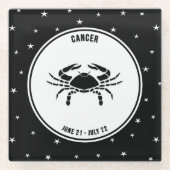 がん〔占星術の〕十二宮図徴候、白黒ガラスコースター ガラスコースター (正面)