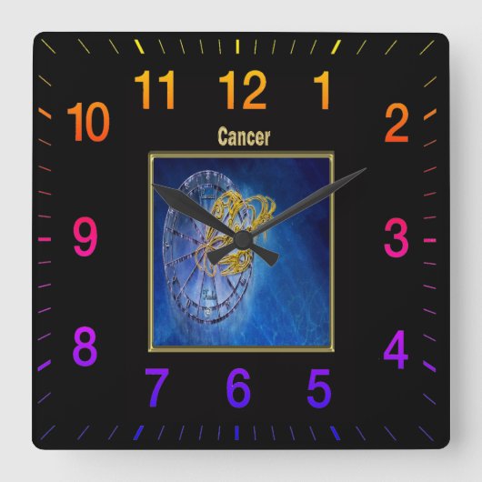 がん〔占星術の〕十二宮図星占デザイン占星術 スクエア壁時計 (正面)