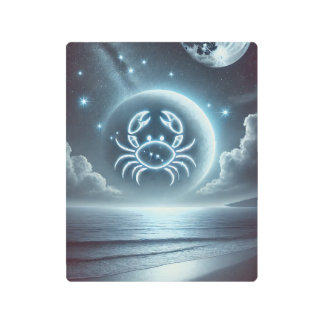 「がん〔占星術の〕十二宮図星座ムーンライトカニの芸術」 メタルプリント