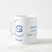 がん〔占星術の〕十二宮図標識星占い誕生日ブルーホワイト コーヒーマグカップ (正面左)