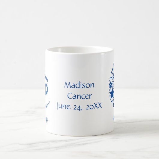 がん〔占星術の〕十二宮図標識星占い誕生日ブルーホワイト コーヒーマグカップ (中央)