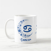 がん〔占星術の〕十二宮図標識星占い誕生日ブルーホワイト コーヒーマグカップ (左)
