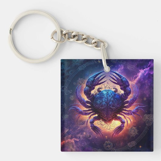 がん〔占星術の〕十二宮図標識水カラーデザイン キーホルダー (正面)