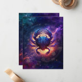 がん〔占星術の〕十二宮図標識水カラーデザイン ノートカード (正面/裏面インサイチュ)