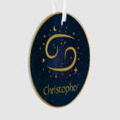 がん〔占星術の〕十二宮図金ゴールド記号金ゴールド青パーソナライズされた オーナメント (正面)
