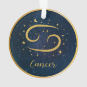 がん〔占星術の〕十二宮図金ゴールド記号金ゴールド青パーソナライズされた オーナメント (裏面)