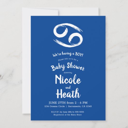 がん〔占星術の〕十二宮図6月7月星占い赤ちゃんシャワー 招待状 (正面)