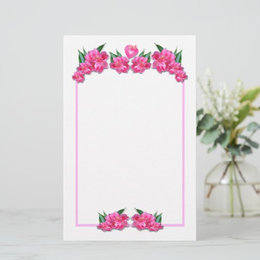 〜が固定されたピンク色のハートチューリップ 便箋 (スタンド正面)