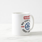 が警告サイクリングについて話し始める コーヒーマグカップ (正面右)