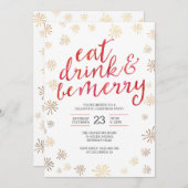 |が飲み物を食べるクリスマスのパーティの招待状はメリーです 招待状 (正面/裏面)