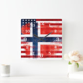 きたないペンキはノルウェーの米国旗をなでます スクエア壁時計 (ホーム)