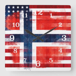 きたないペンキはノルウェーの米国旗をなでます スクエア壁時計