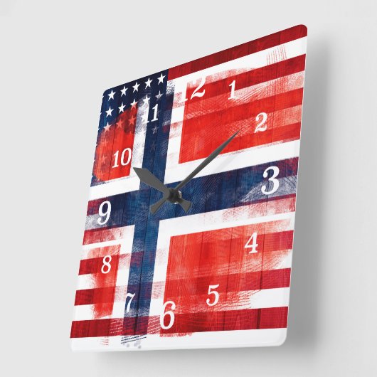 きたないペンキはノルウェーの米国旗をなでます スクエア壁時計 (傾斜)