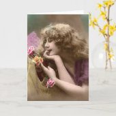 きたない毛を搭載するヴィンテージの美しい カード (黄色い花)