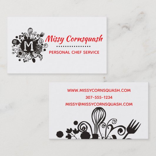 きたない道具ハーブのシェフのケイタリングビジネスカード 名刺 (正面/裏面)