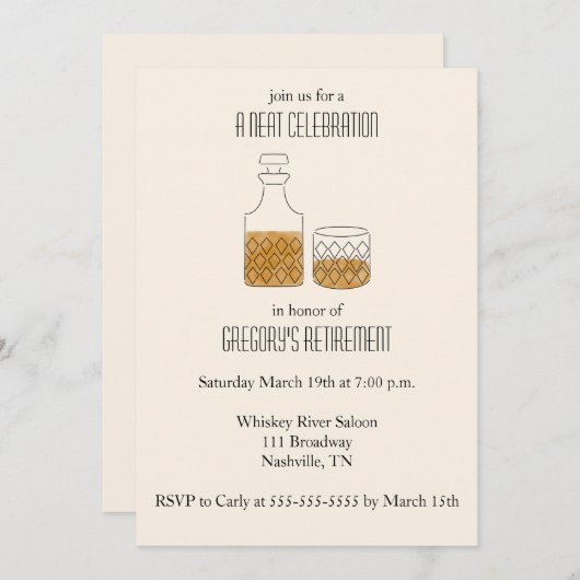 きちんとしたお祝いウイスキー引退パーティー 招待状 (正面/裏面)