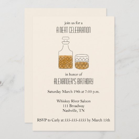きちんとしたお祝いウイスキー誕生日パーティーの招待状 招待状 (正面/裏面)