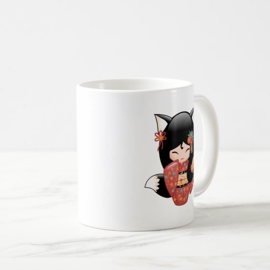 きつねこけし人形 – ブラックキツネガールコーヒーマグ コーヒーマグカップ (正面右)