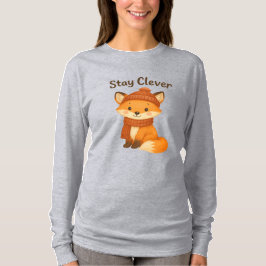 きつねのウィンターTシャツ 女性用 - かわいいギョッキリ狐 Tシャツ