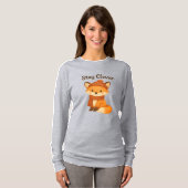 きつねのウィンターTシャツ 女性用 - かわいいギョッキリ狐 Tシャツ (正面フル)