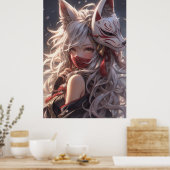 きつねキツネマスクサムライガール日本の ポスター (キッチン)