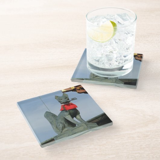 きつねキツネ(キツネ)口鍵 ガラスコースター (アングル)