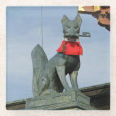 きつねキツネ(キツネ)口鍵 ガラスコースター (正面)