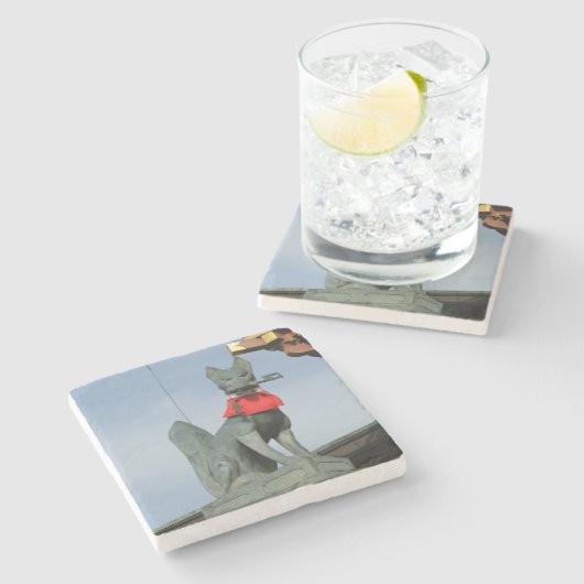 きつねキツネ(キツネ)口鍵 ストーンコースター (横)