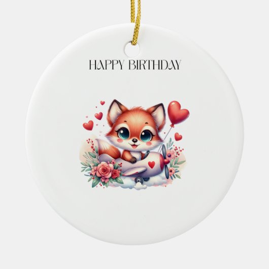 きつねパイロット 誕生日 セラミックオーナメント (正面)