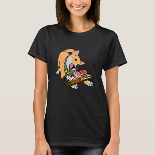 きなこが寿司を食べている Tシャツ (正面)