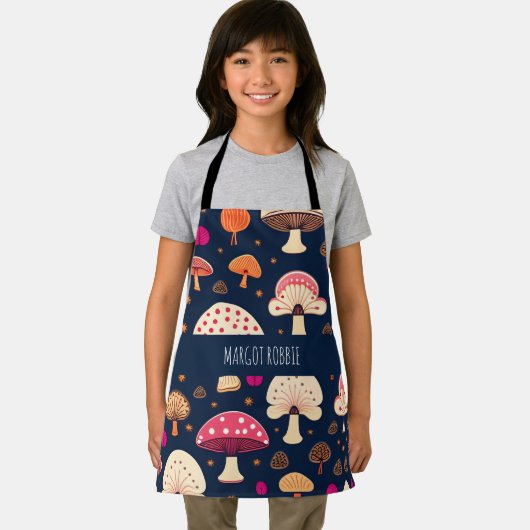 きのこおもしろいピンクブルー水彩模様 エプロン (インサイチュ)