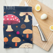 きのこおもしろいピンクブルー水彩模様 キッチンタオル (四つ折り)