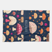 きのこおもしろいピンクブルー水彩模様 キッチンタオル (横)